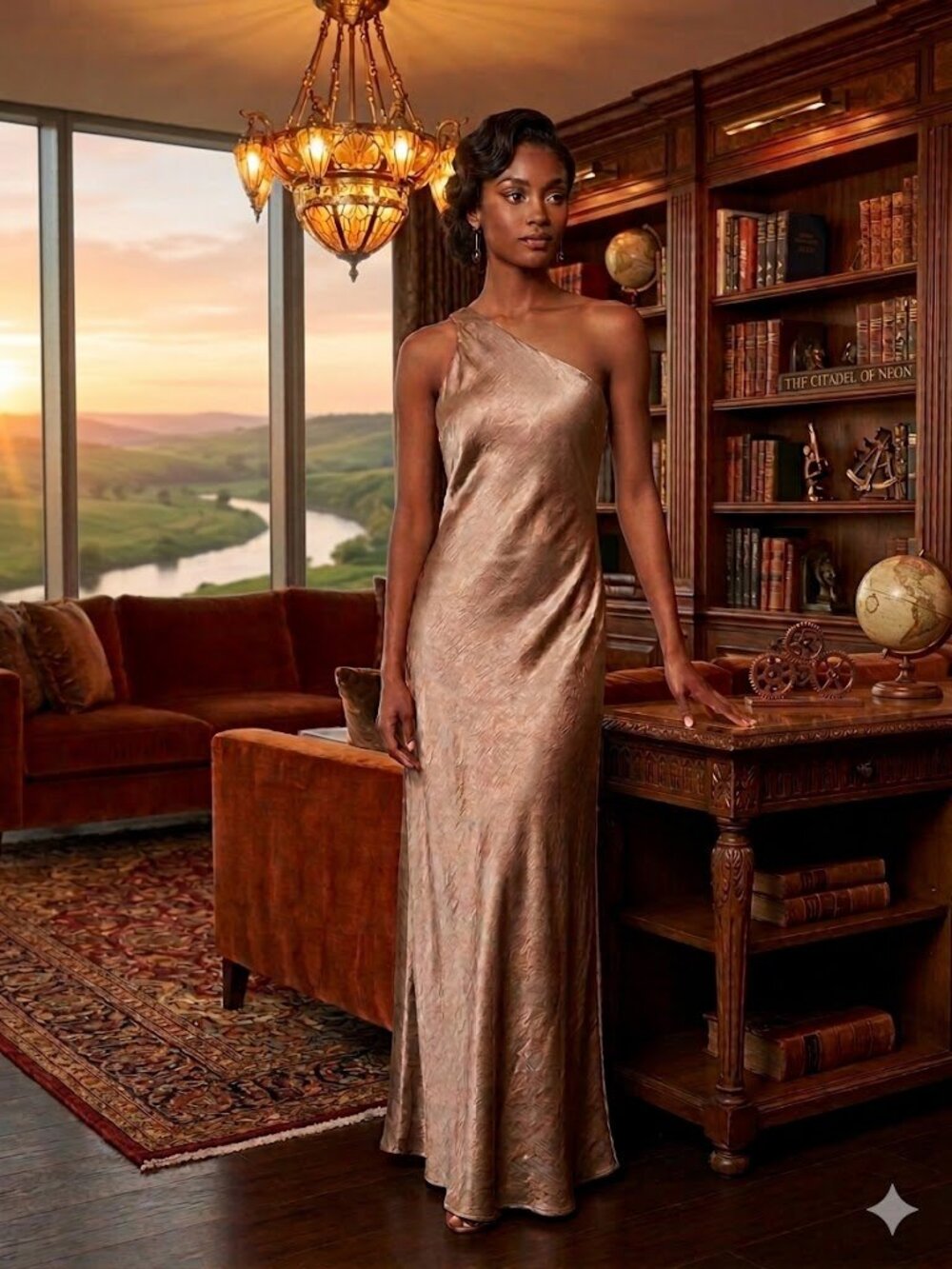 Third Form Asymmetric One-Shoulder Satin Dress in Metallic Taupe NWT Size 10